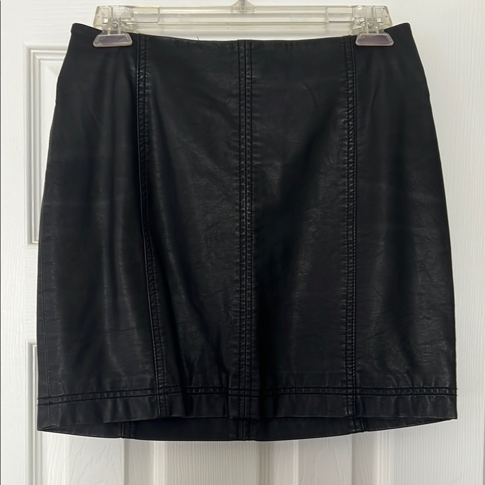 Free People Black Leather Skirt